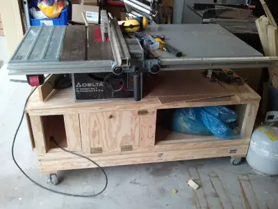 Older Delta table saw. Cast iron table with extensions Delta Precision fence Not as colorful as the...