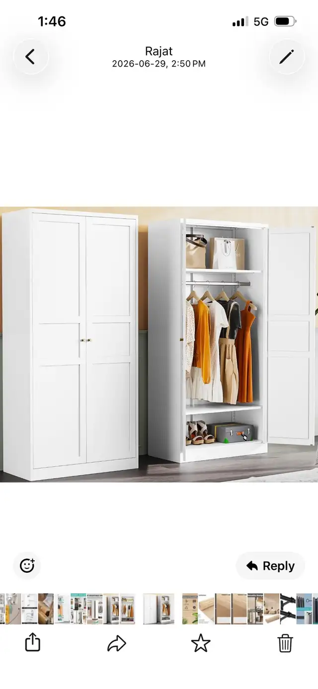 Metal Wardrobe Cabinet with Hanging Rod,White Armoire Wardrobe  in Dressers & Wardrobes in Mississauga / Peel Region - Image 9