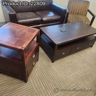 Set of Dark Brown Coffee and Side End Tables w/ Storage, View more