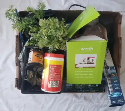 Box of Various Aquarium Things & 10 Gallon Aquarium Tank, View more