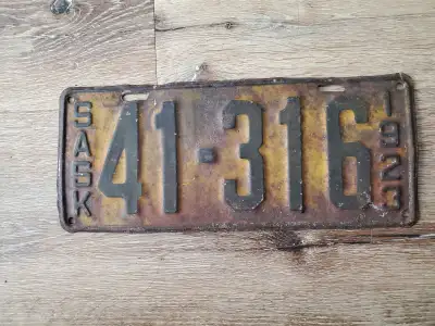 1923 Saskatchewan License Plate 41-316 In fair condition Sits flat Pick up in West Kamloops Etransfe...
