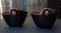 Pair of Brown Glazed Ceramic Ramen / Noodle Bowls