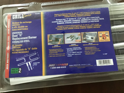 New unopened package Stainless Steel Replaces most H burners 14" - 17 3/4" long with 2 control knobs...