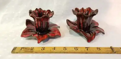 Candle holder pair pottery Cdn daffodil flower Evangeline 970, View more