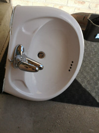 Mirolin Pedestal sink with Moen faucet and PVC fittings