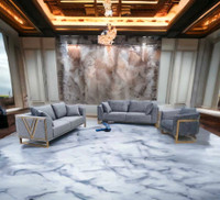 Victory Gold Design Grey Velvet 3pcs Sofa Set brand new 