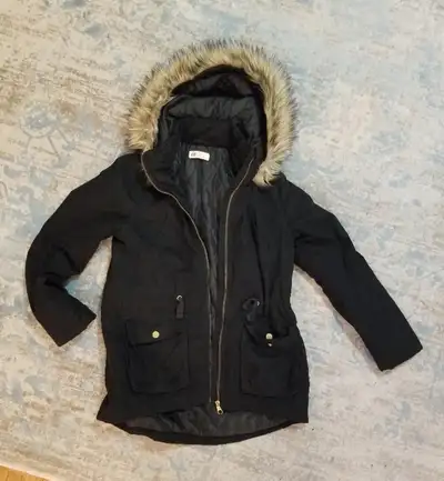 Girl's coat - H&M brand - black, hood with faux fur trim - approx. size - 10 year old if ad is poste...