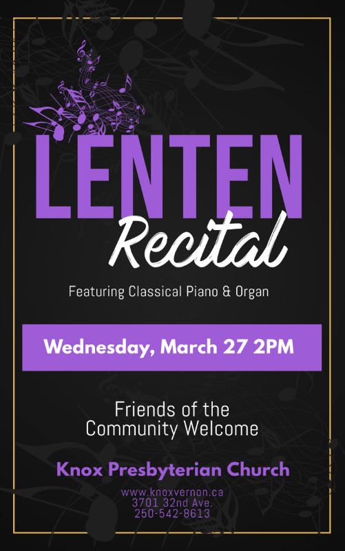 Lenten Music Recital in Events in Vernon