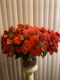 Silk Poinsettia Flower Arrangement in a Chinese pot 