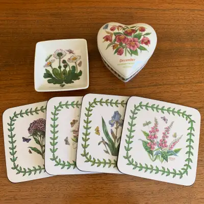 $ Ad Portmeirion Botanic Garden Heart Box Daisy Dish & Coasters, View more
