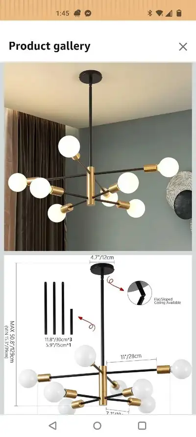 chandelier gold and black 8 bulb, View more