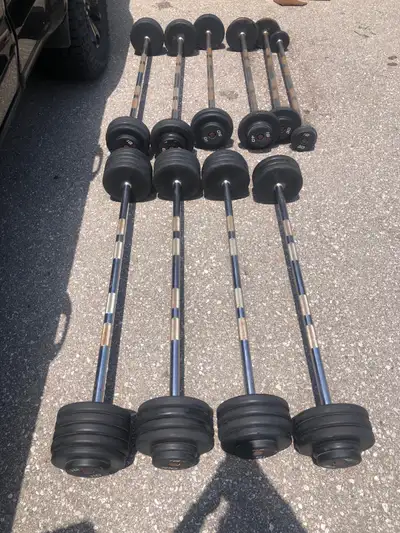 20-110 lb straight fixed barbell set with hammer strength rack, View more