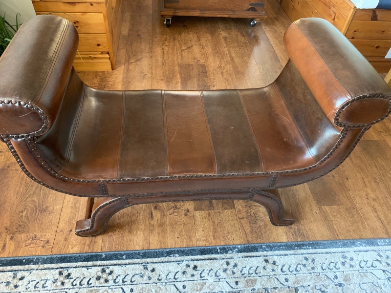 2 Seater leather and wood bench Chairs & Recliners Owen Sound Kijiji