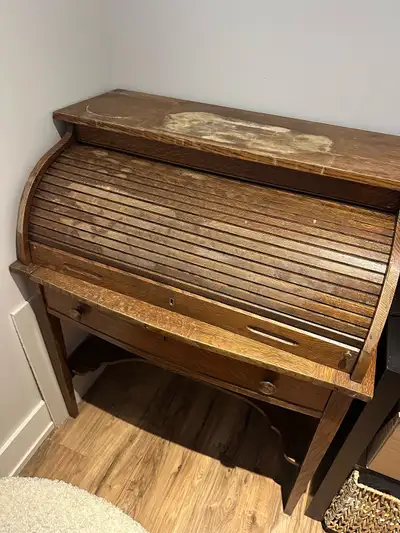 Antique Oak Roll-Top Desk, View more