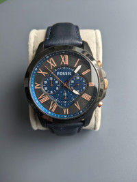 Men's Fossil Watch with Blue Leather Strap