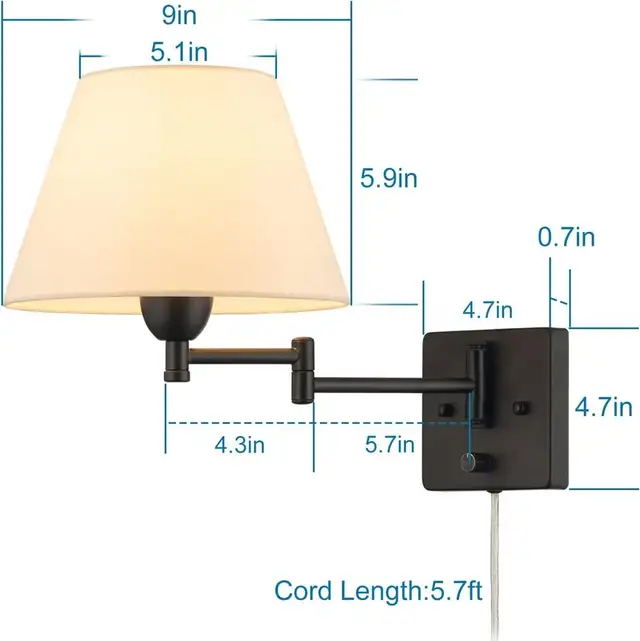 YeLEEiNO Wall Sconces Plug in, Modern Wall Lamp Set of 2 Swing A in Indoor Lighting & Fans in Gatineau - Image 3