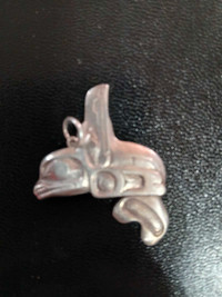 First Nation's  Handmade Signed Silver Killer Whale Pendant.