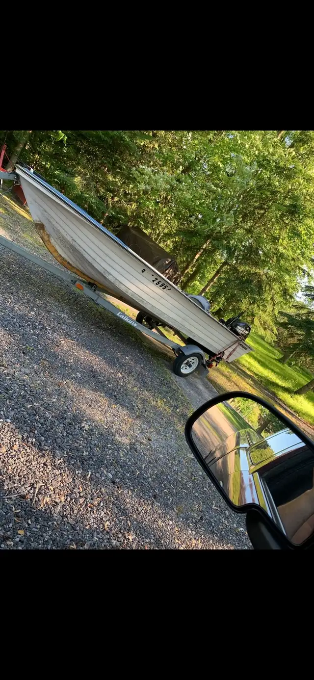 14 foot fishing boat with 20HP motor and trailer in Powerboats & Motorboats in Kawartha Lakes - Image 4
