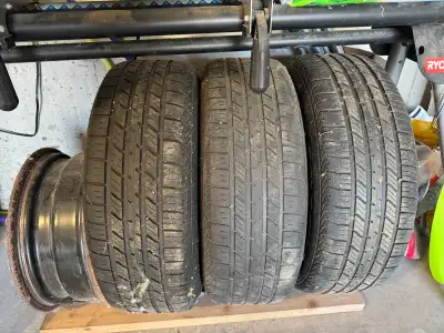 3 Starfire 340 P225/60R17 (17 inch) tires plus 4 rimes. Good tread approx. 10 years old.