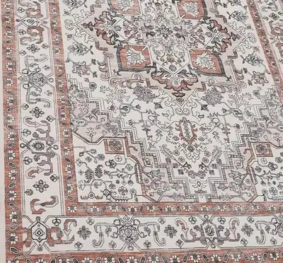 Like New Rug: Distressed Southwestern Frame in Ivory & Clay, View more