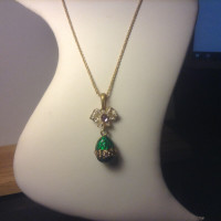 EGG Pendant Necklace ENAMEL Green  Crystals