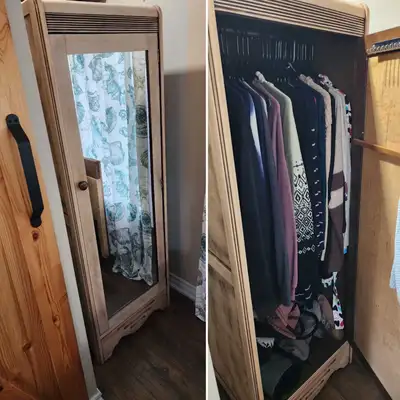 Beautiful refinished vintage antique armoire wardrobe and mirror, View more