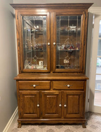 Solid Oak Display cabinet / hutch — 2 pieces