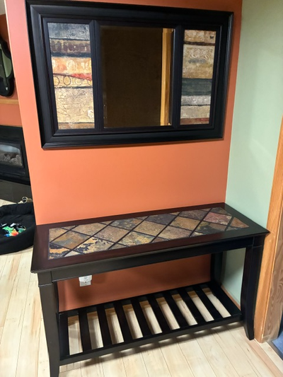 Solid wood hall table with slate top. Length 47.5 in (120.65 cm), depth 18 in (45.62 cm), height 29...