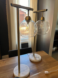 Brass table lamps with marble base 