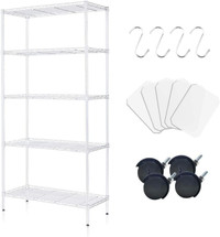 5 Tier Shelving Unit Adjustable Wire Shelves Organizer (White)