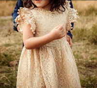 NEW 12-18mths & 5-6 Cream CSBKS Toddler Dress Pompoms Lace Flora