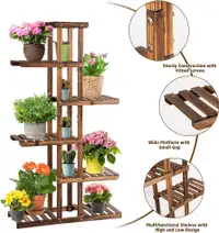Flower Rack Wood Plant Stand 7 Wood Shelves 11 Pots Bonsai Displ