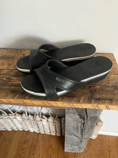 Ladies Croc Black Slide Sandals. Size 10. Fit more like a 9. , View more
