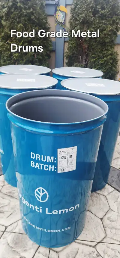 They are 55 Gallons .Have removable lids and metal clamps to lock it . 40 inches tall and 23 inches...