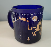 Vintage cobalt blue glass Excalibur Hotel Casino Las Vegas mug