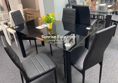 4 Chair Glass Dining Table Set, View more