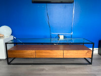 Structube axel walnut veneer media unit with tempered glass top