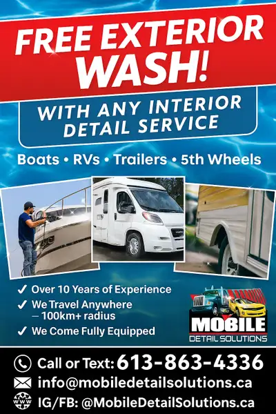 MOBILE DETAIL SOLUTIONS – PROFESSIONAL ON-SITE DETAILING We Travel Anywhere in Ontario | Boats • RVs...