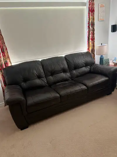 Leon’s "Kendrick" Genuine Top-Grain Leather Sofa – Dark Brown, View more