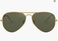 Ray-Ban Aviator Sunglasses, Gold/Green Polarized, 62mm - NEW
