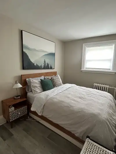 Private bedroom that suits a double bed plus a private den to use as an office or rec room. Shared b...