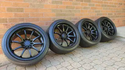Selling a complete, ready-to-bolt-on wheel and tire package. Perfect, aggressive flush fitment for M...