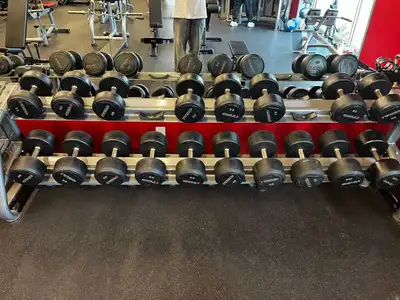 Commercial TKO dumbbell set for sale. Full set from 5lb–100lb. Includes all dumbbells. One 60lb and...