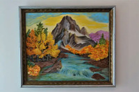 MOUNTAIN FALLS by J Barclay beautiful oil painting in wood frame
