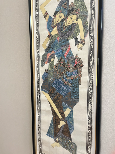 Vintage BALINESE INDONESIAN FRAMED PAINTING Traditional Dancers, View more