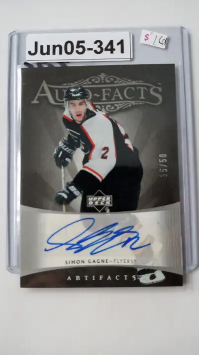 2005-06 Upper Deck Artifacts Auto-Facts Silver  /50 Simon Gagne, View more