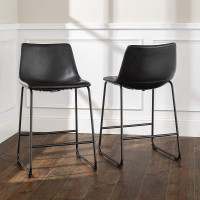 Faux Leather Armless Counter Chairs, Set of 2, Black