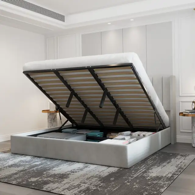 grey king size bed frame with head and foot board for sale!!! in Beds & Mattresses in City of Toronto - Image 5