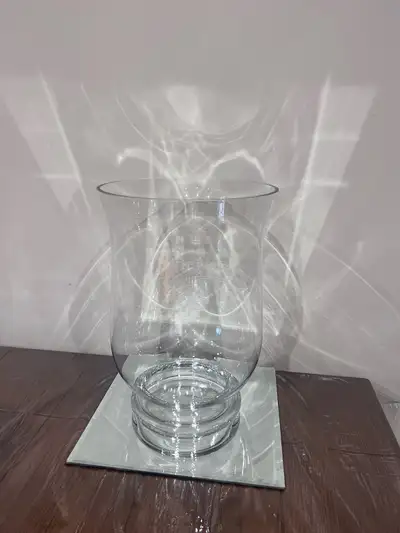 Large Clear Glass Hurricane Vase with Mirror Base, View more