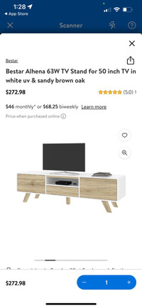 Bestar Alhena 63W TV Stand for 50 inch TV in white uv & sandy br